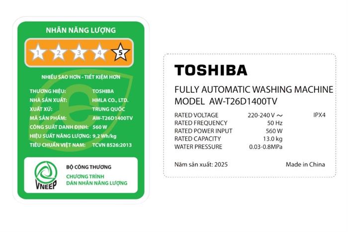 Máy giặt Toshiba Inverter 13 kg AW-T26D1400TV(MG)